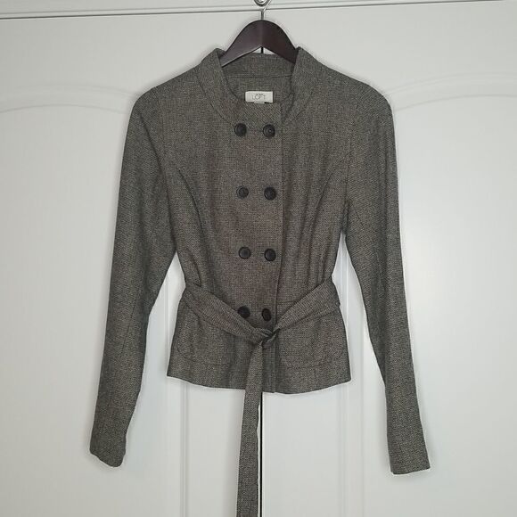 Ann Taylor LOFT Double-Breasted Herringbone Career Jacket - Picture 3 of 9
